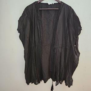 Bleu Rod Beattie Swim Coverup Black Short Sleeve Neutral Casual Vacation Beach